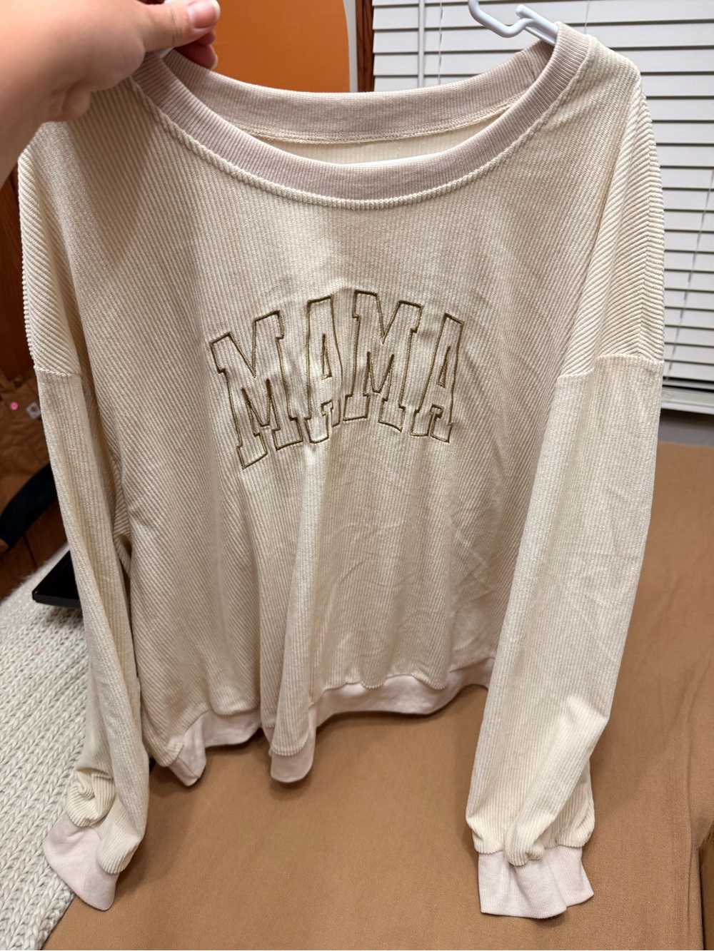 Cream 'MAMA' Ribbed Pullover Sweater